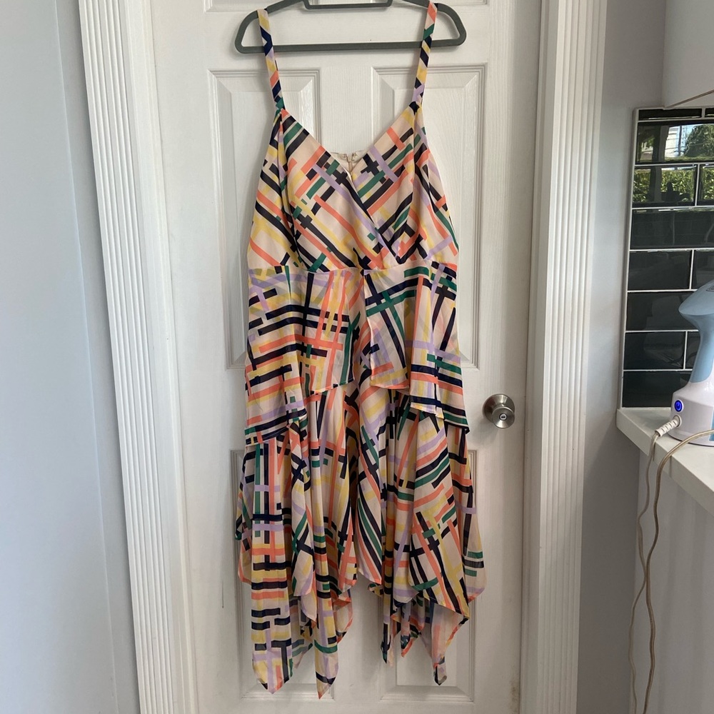 Eloquii Tiered Dress Size 20 Handkerchief Hem Multicolored Lined